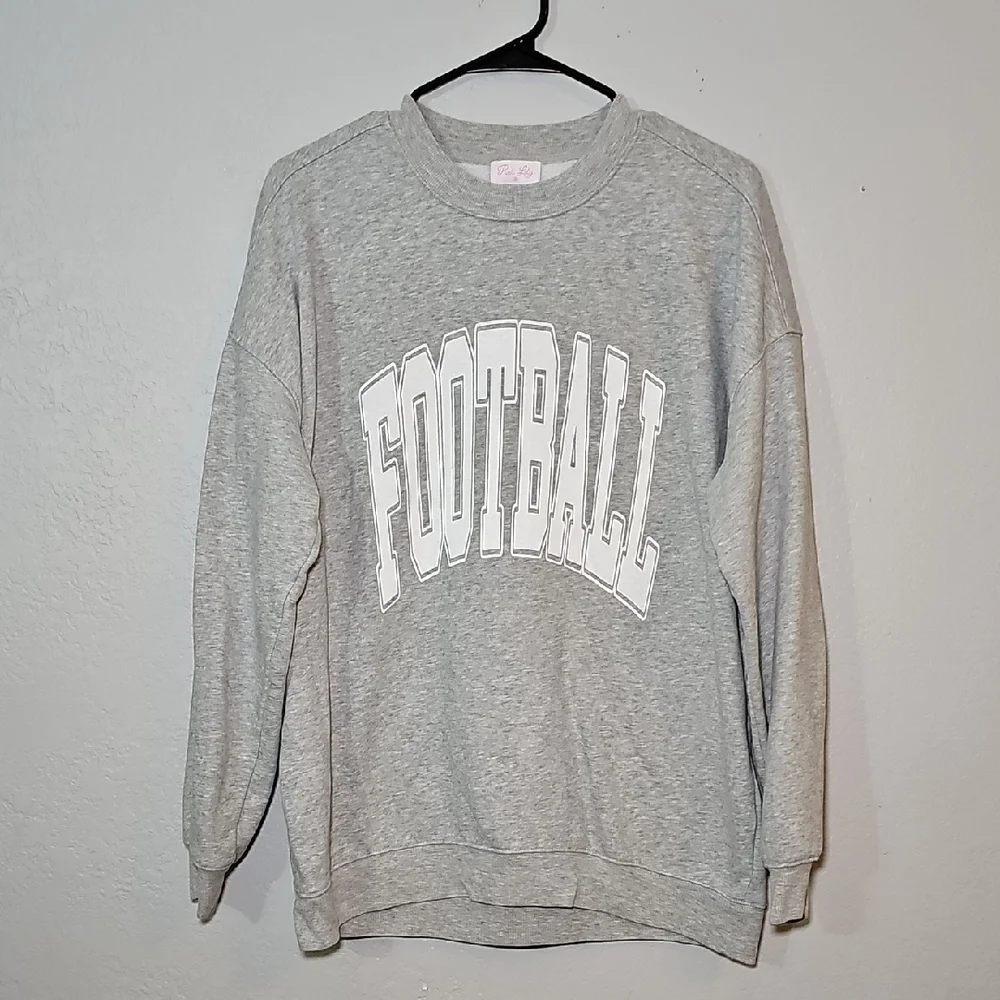 Pink Lily Light Gray "Football" Pullover, Womens Medium, Oversized - Picture 2 of 5